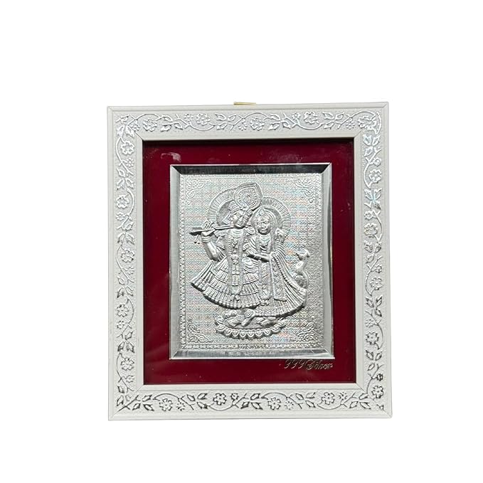 Silver Plated Radha Krishna/ Ganesh Laxmi/ Hanuman Ji Religious Photo Frame for Home Decor Gift Item Suitable For Pooja Room & Office