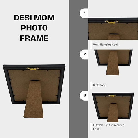 Desi Mom Photo Frame for Mother Birthday (7.5x7.5 Inches, Wood) | Gifts for Mother/Mom/Amma - Best Gift for Mother