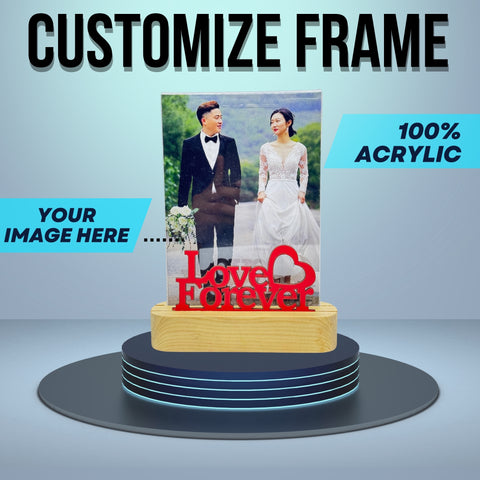 Acrylic Customized Photo Frame with Pinewood Stand for Gifting