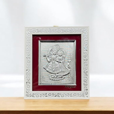 Silver Plated Radha Krishna/ Ganesh Laxmi/ Hanuman Ji Religious Photo Frame for Home Decor Gift Item Suitable For Pooja Room & Office